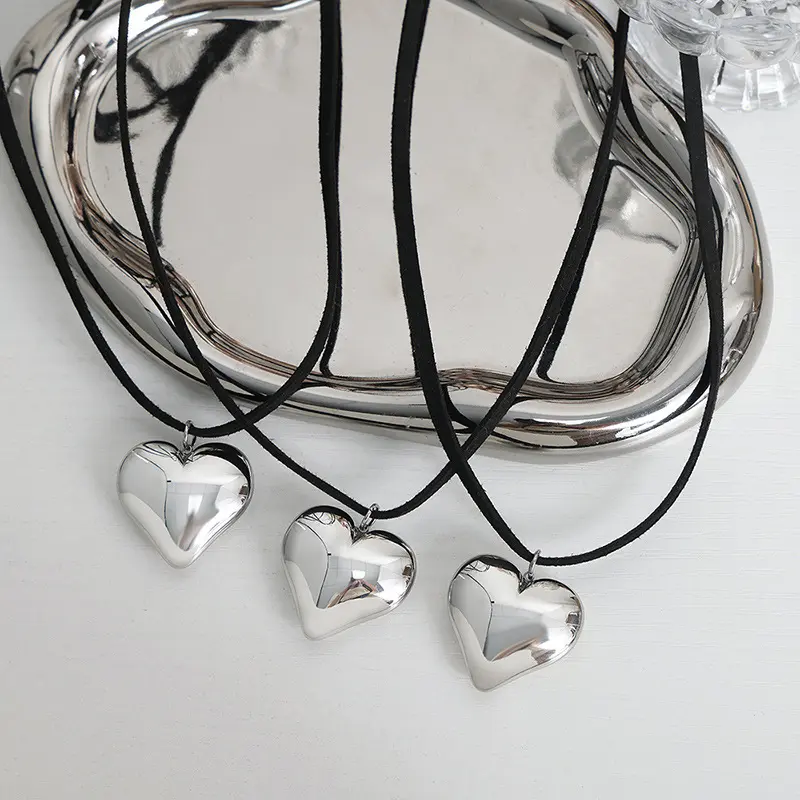 Elegant Silver Color Heart Pendant Necklace for Women Collares Wed Bridal Knotted Bowknot Adjustable Chain Y2K Jewelry