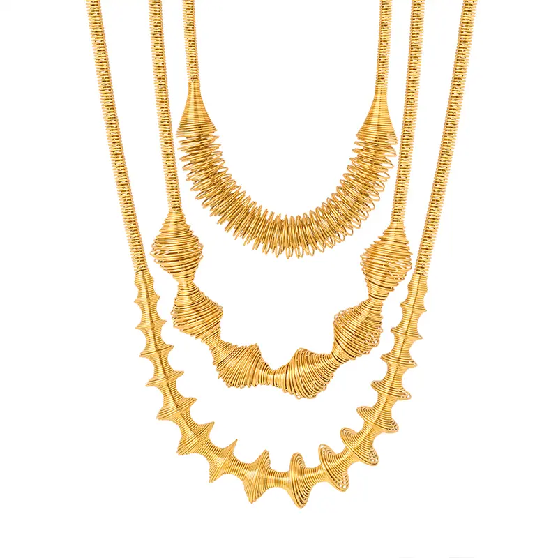 Hip-hop Rock Punk Style Spring Shape Necklaces For Women 18k Gold Plated Waterproof Non Tarnish Women's Chunky Necklace In Brass