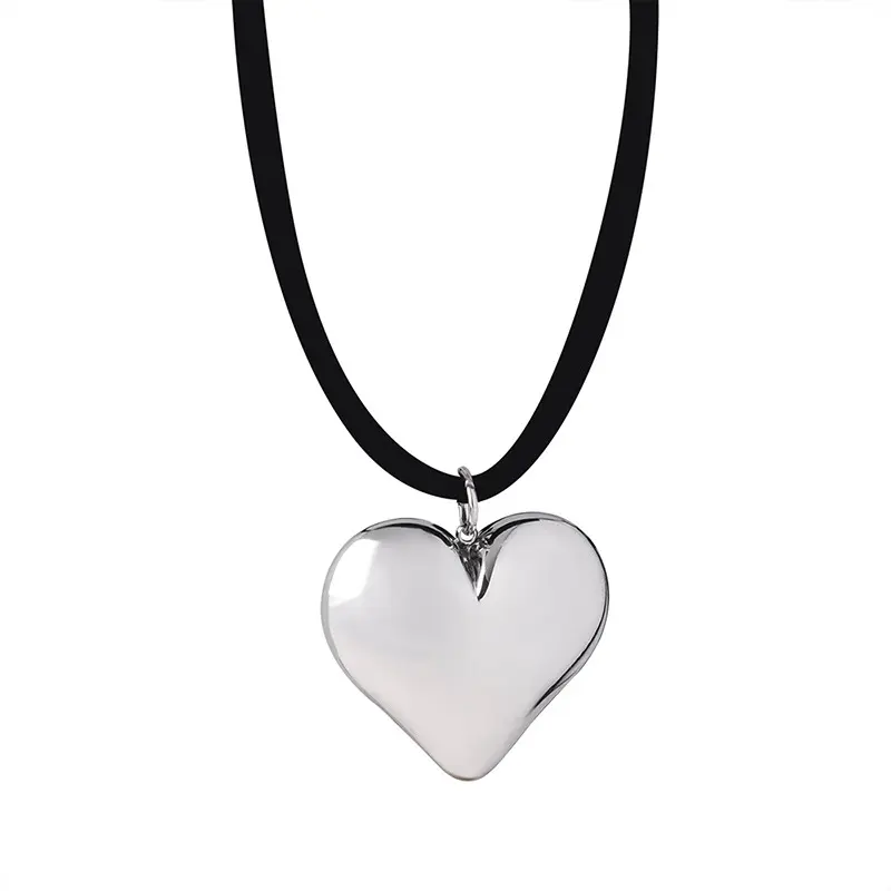 Elegant Silver Color Heart Pendant Necklace for Women Collares Wed Bridal Knotted Bowknot Adjustable Chain Y2K Jewelry