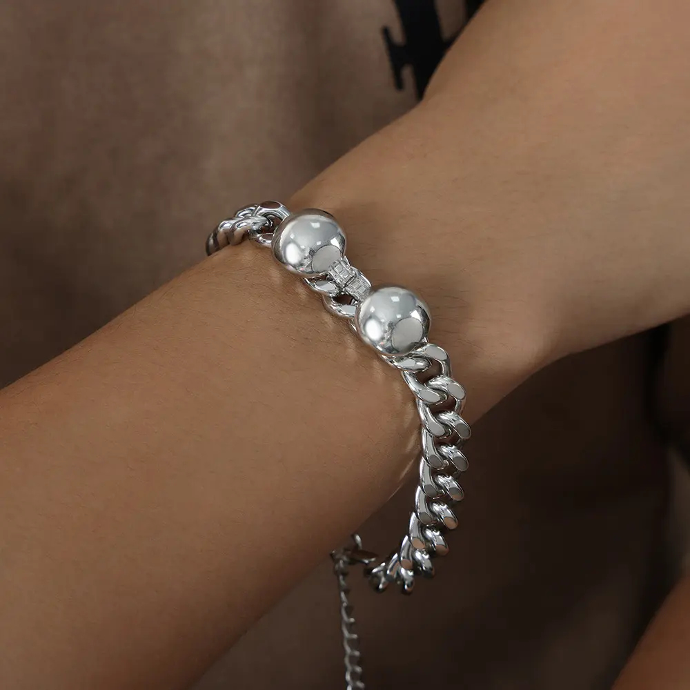 Womens Bracelet Chain Polished Stainless Steel Silver Color Black Gold Chains Bracelet for Women Cuban Link