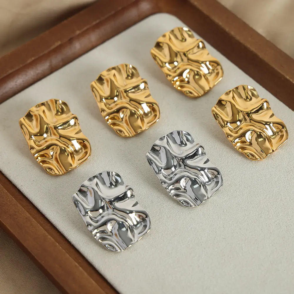 Wrinkle Texture Earrings For Women Needle Fashion Charm Jewelry French Irregular Metal Earrings