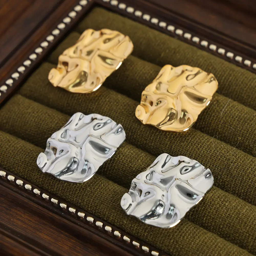 Wrinkle Texture Earrings For Women Needle Fashion Charm Jewelry French Irregular Metal Earrings