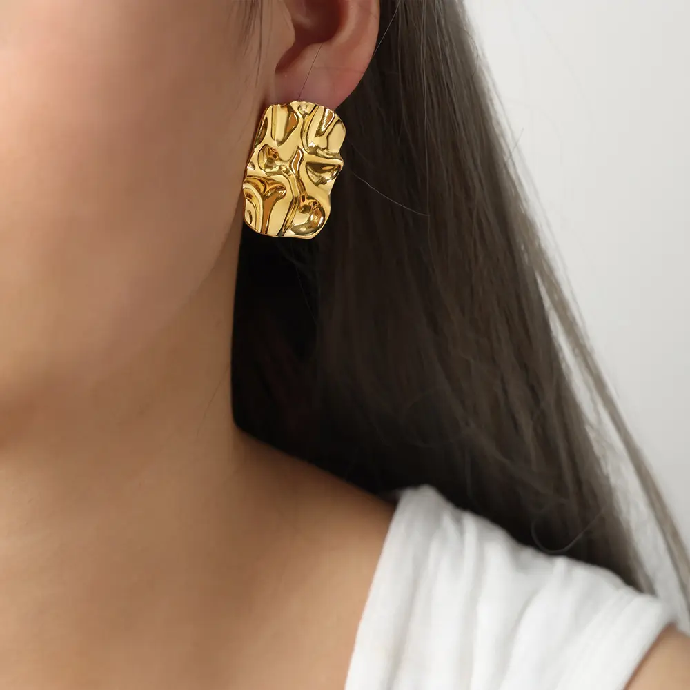 Wrinkle Texture Earrings For Women Needle Fashion Charm Jewelry French Irregular Metal Earrings