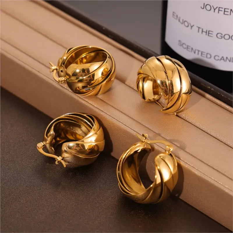 Stainless Steel Dangle Earrings For Women 18K Gold Plated Waterproof Vintage Women's Multi Layer Hoop Earring Ladies Jewelry