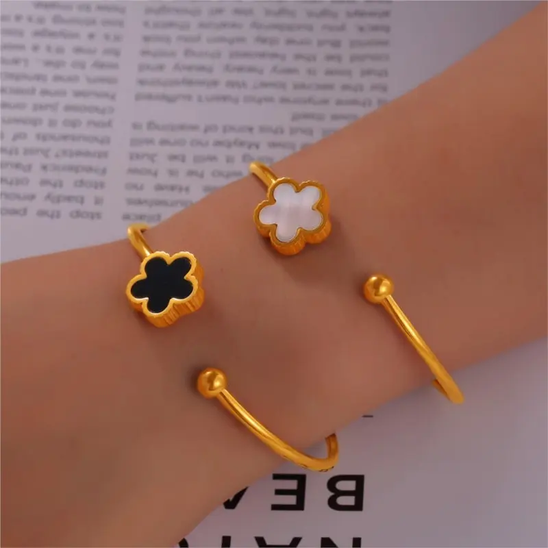 Flower Stainless Steel Bracelet Bangle For Women Gold Plated Waterproof Women's Hand Bracelets Female Cuff Bangles Girls Gift