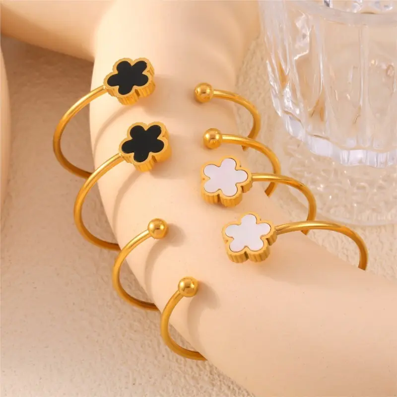 Flower Stainless Steel Bracelet Bangle For Women Gold Plated Waterproof Women's Hand Bracelets Female Cuff Bangles Girls Gift
