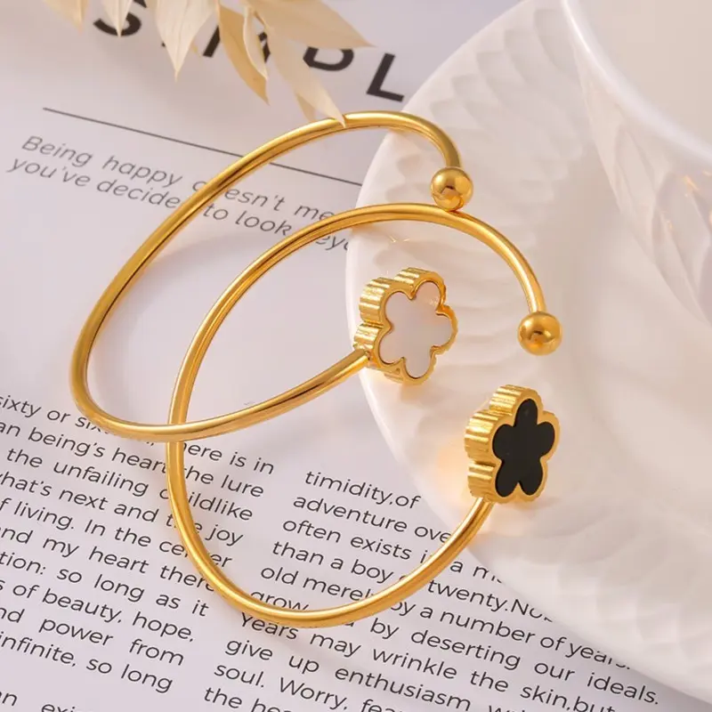 Flower Stainless Steel Bracelet Bangle For Women Gold Plated Waterproof Women's Hand Bracelets Female Cuff Bangles Girls Gift