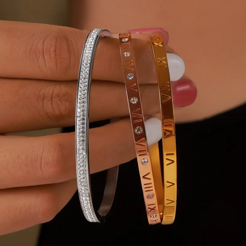 Stainless Steel 18K Gold Plated Bracelets Bangles For Women Men Roman Numerals Women's Men's Bracelet Bangle Couple Jewelry Gift