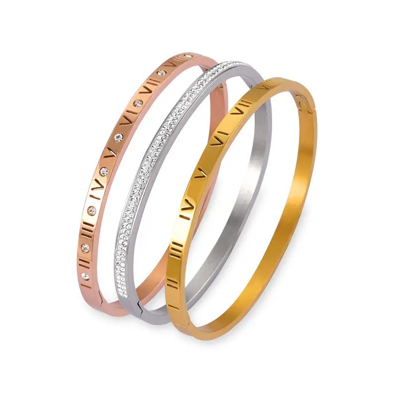 Stainless Steel 18K Gold Plated Bracelets Bangles For Women Men Roman Numerals Women's Men's Bracelet Bangle Couple Jewelry Gift