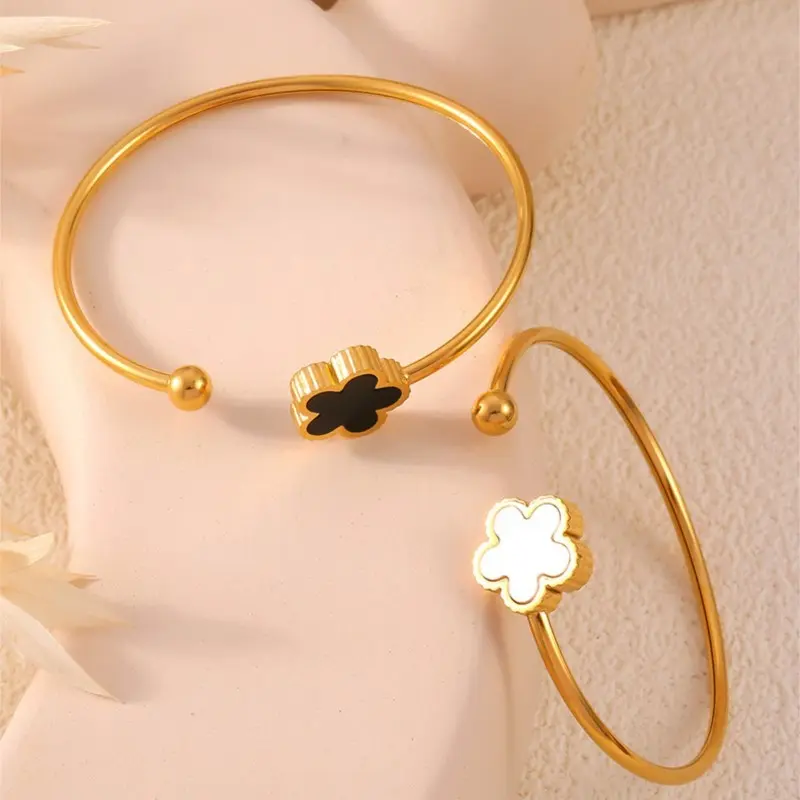 Flower Stainless Steel Bracelet Bangle For Women Gold Plated Waterproof Women's Hand Bracelets Female Cuff Bangles Girls Gift