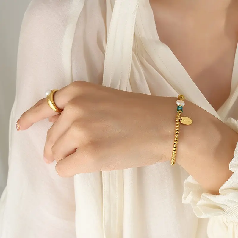 Stainless Steel Beads Bracelet For Women Ornamented With Freshwater Pearl Crystal Women's Hand Bracelets Girls Jewelry Gifts