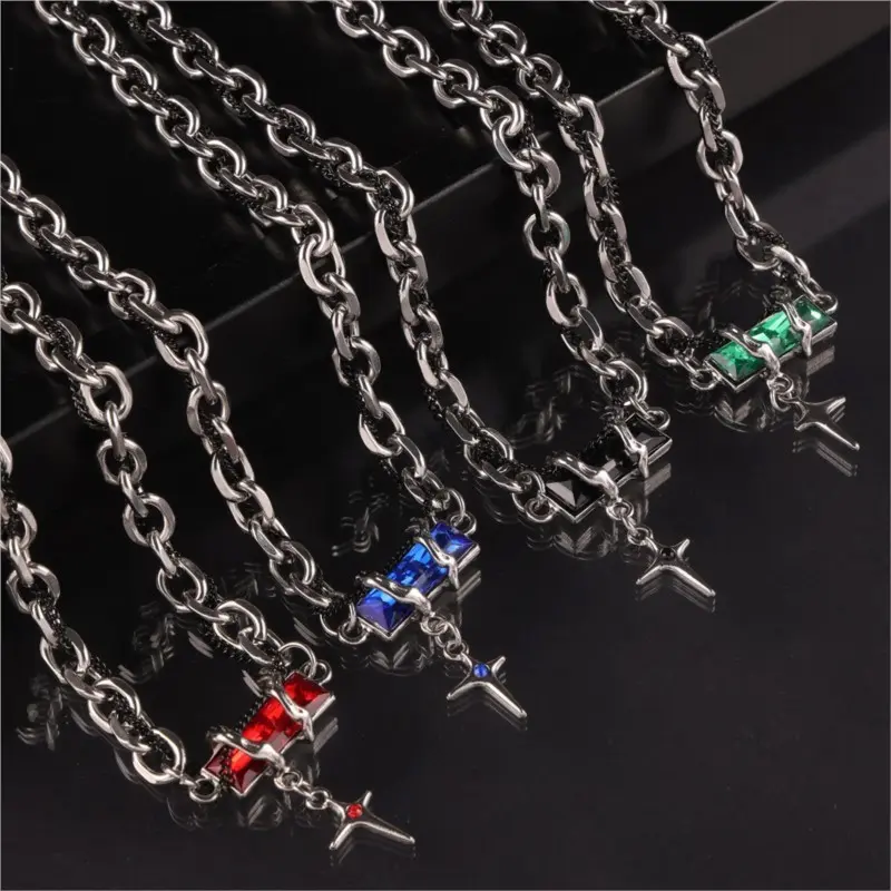 Stainless Steel Unisex Gothic Necklace Bracelets With Pendant Waterproof Neck Chain Bracelets For Women Men Couples Jewelry Set