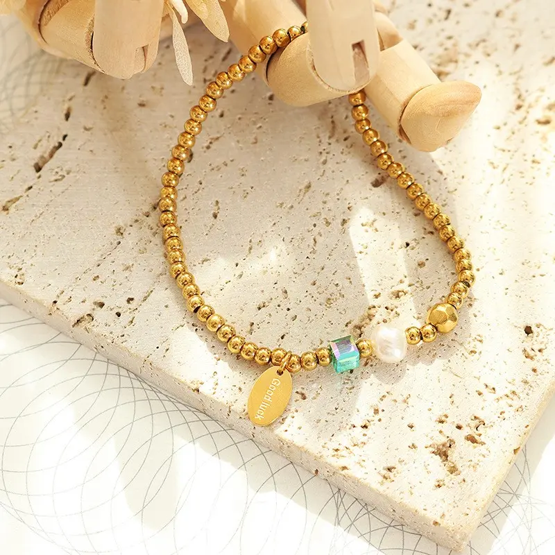 Stainless Steel Beads Bracelet For Women Ornamented With Freshwater Pearl Crystal Women's Hand Bracelets Girls Jewelry Gifts