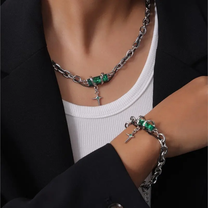 Stainless Steel Unisex Gothic Necklace Bracelets With Pendant Waterproof Neck Chain Bracelets For Women Men Couples Jewelry Set