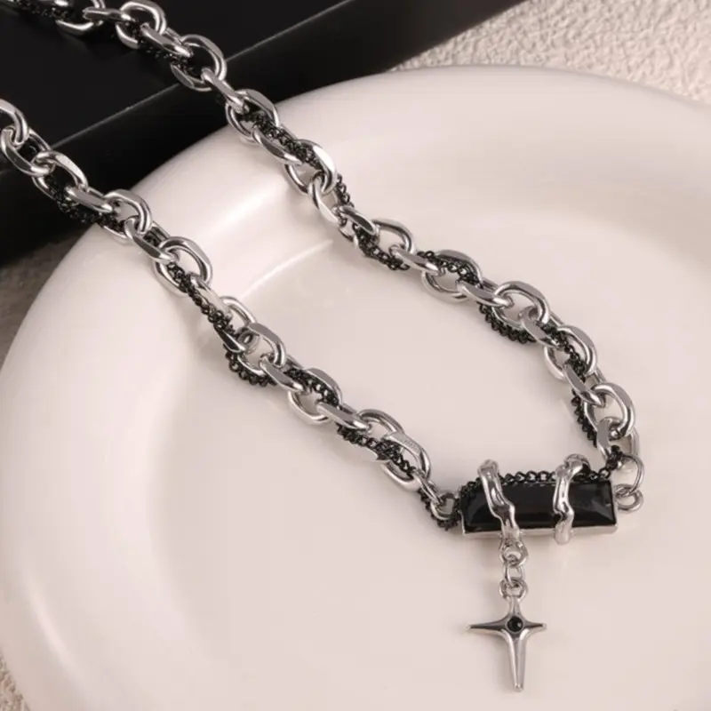 Stainless Steel Unisex Gothic Necklace Bracelets With Pendant Waterproof Neck Chain Bracelets For Women Men Couples Jewelry Set