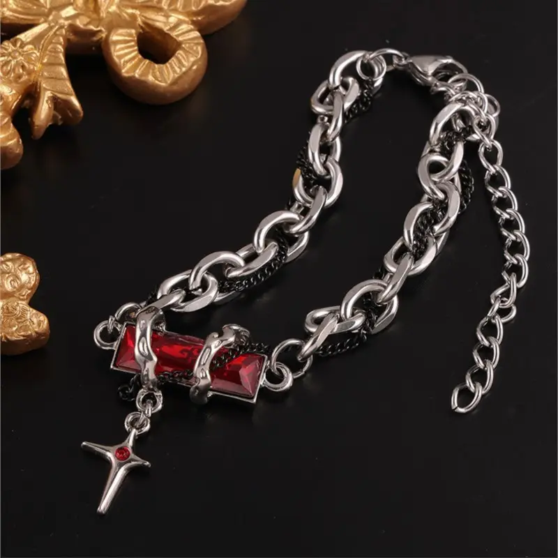 Stainless Steel Unisex Gothic Necklace Bracelets With Pendant Waterproof Neck Chain Bracelets For Women Men Couples Jewelry Set