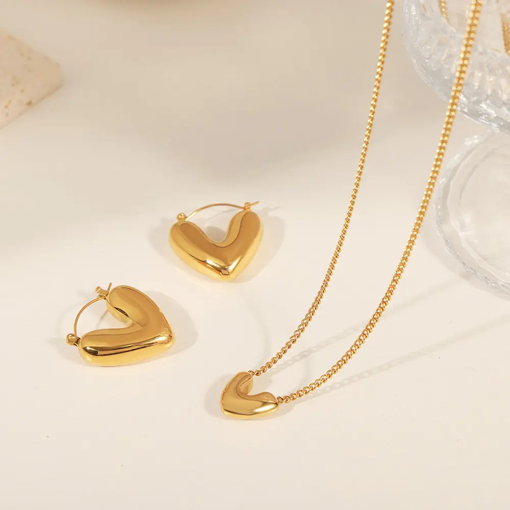 316L Stainless Steel Fashion Necklace Earrings Carving Love Heart Shape Pearl Charms Chain Choker Necklaces Earrings For Women