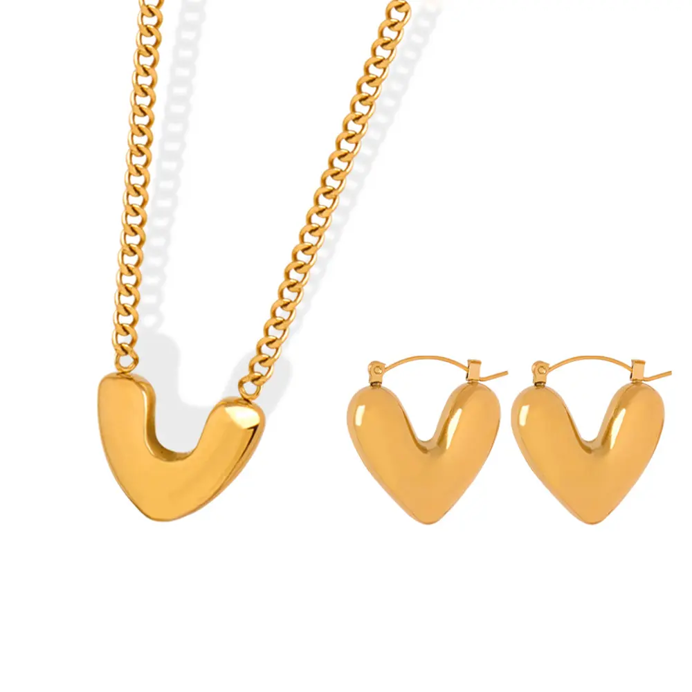 316L Stainless Steel Fashion Necklace Earrings Carving Love Heart Shape Pearl Charms Chain Choker Necklaces Earrings For Women