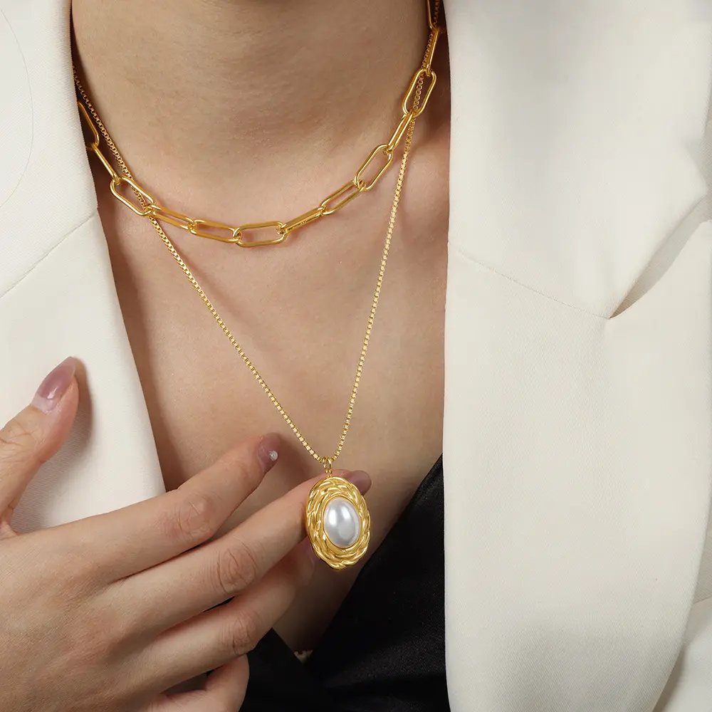 New Double Layer Necklace For Women Imitation Peal Pendant Chokers Necklaces Girls Gift Bohemia Jewelry