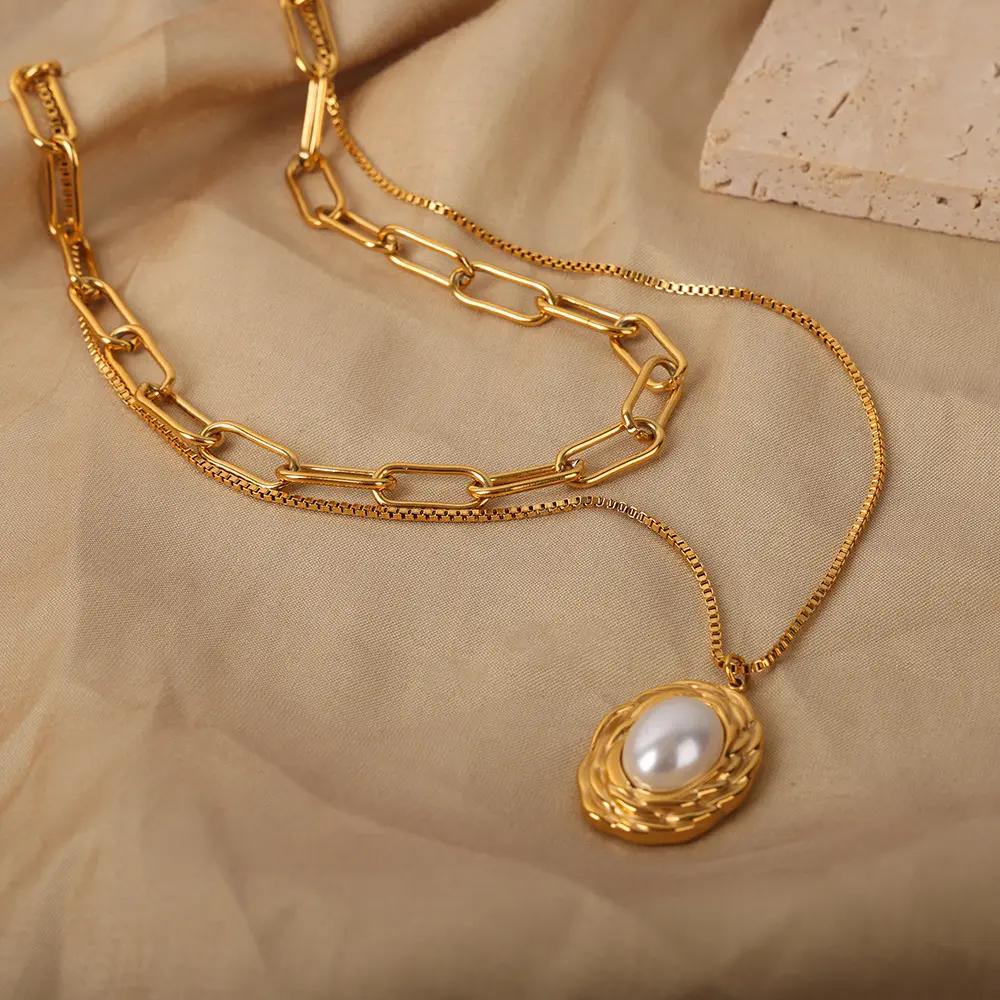 New Double Layer Necklace For Women Imitation Peal Pendant Chokers Necklaces Girls Gift Bohemia Jewelry