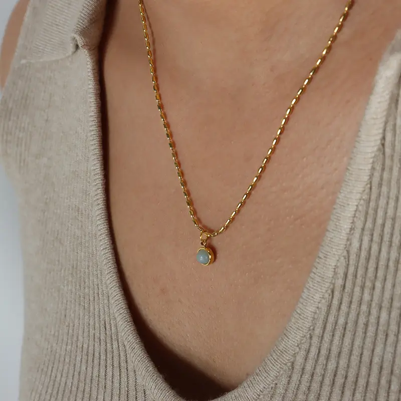 Stainless Steel Chain Necklace For Women 18k Gold Plated Waterproof Non Tarnish Women's Natural Stone Pendant Short Necklaces