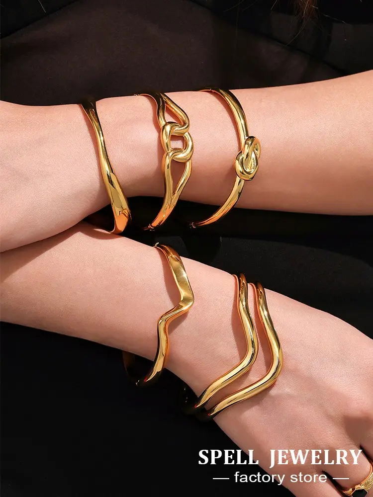 Minimalist Geometric Bracelet Bangles In Stainless Steel 18k Gold Plated Waterproof Simple Aesthetics Bracelets Bangle For Women