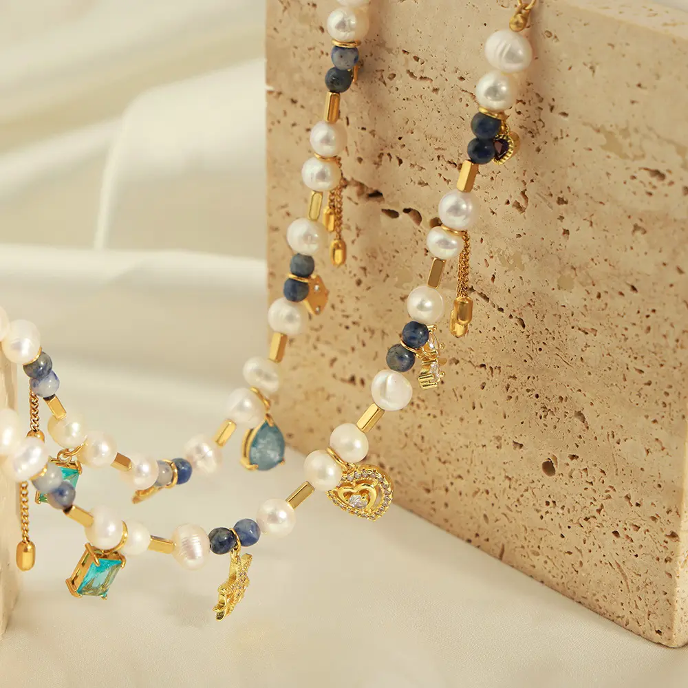 Natural Freshwater Pearl Necklace For Women Handmade Natural Stone Beads Choker Heart Charm Necklaces Luxury Woman Jewelry