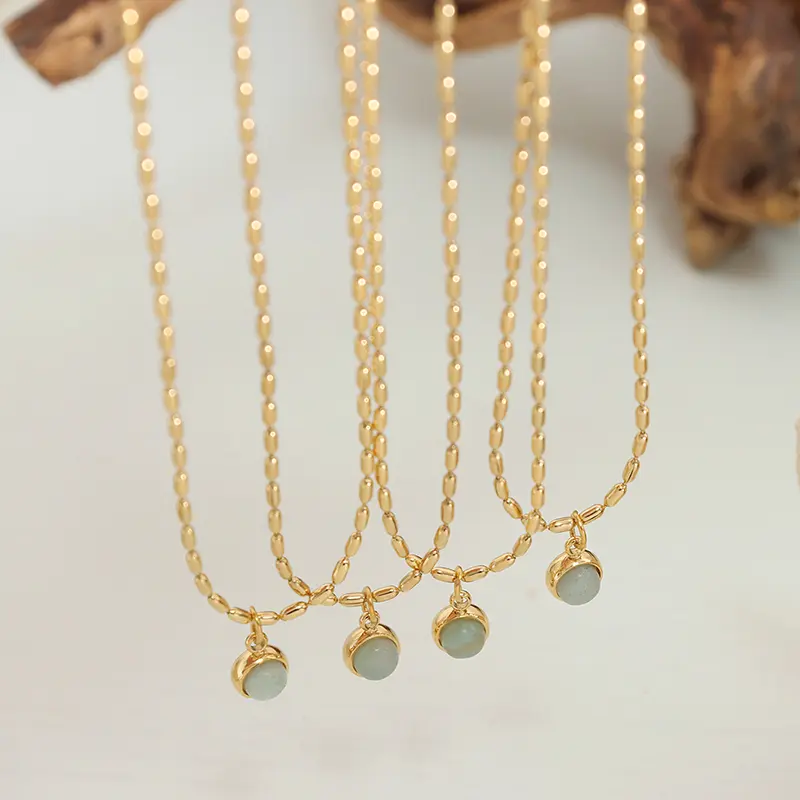 Stainless Steel Chain Necklace For Women 18k Gold Plated Waterproof Non Tarnish Women's Natural Stone Pendant Short Necklaces