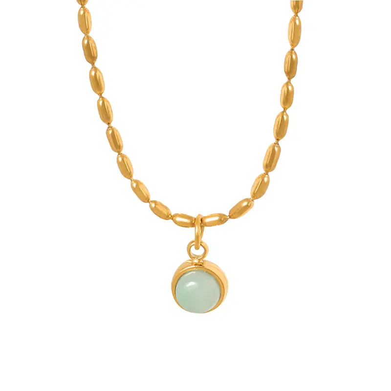 Stainless Steel Chain Necklace For Women 18k Gold Plated Waterproof Non Tarnish Women's Natural Stone Pendant Short Necklaces