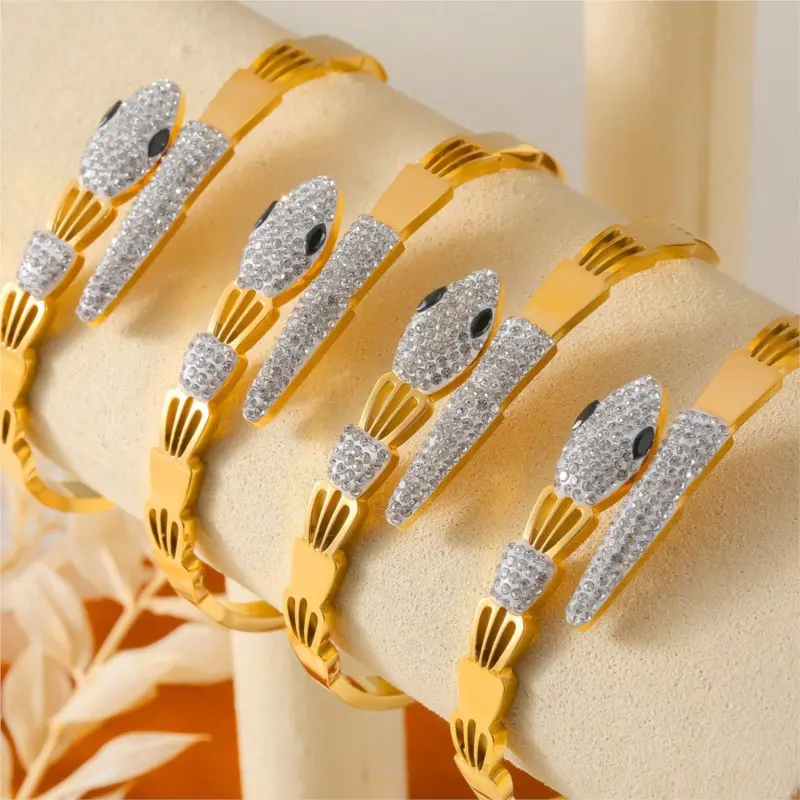 Fashion Snake Bracelet Bangles For Women Stainless Steel Gold Plated Inlaid Zircon Women's Hand Bracelets Luxury Woman Jewelry