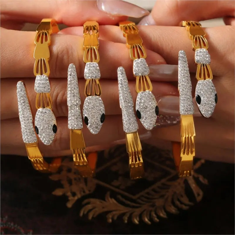 Fashion Snake Bracelet Bangles For Women Stainless Steel Gold Plated Inlaid Zircon Women's Hand Bracelets Luxury Woman Jewelry