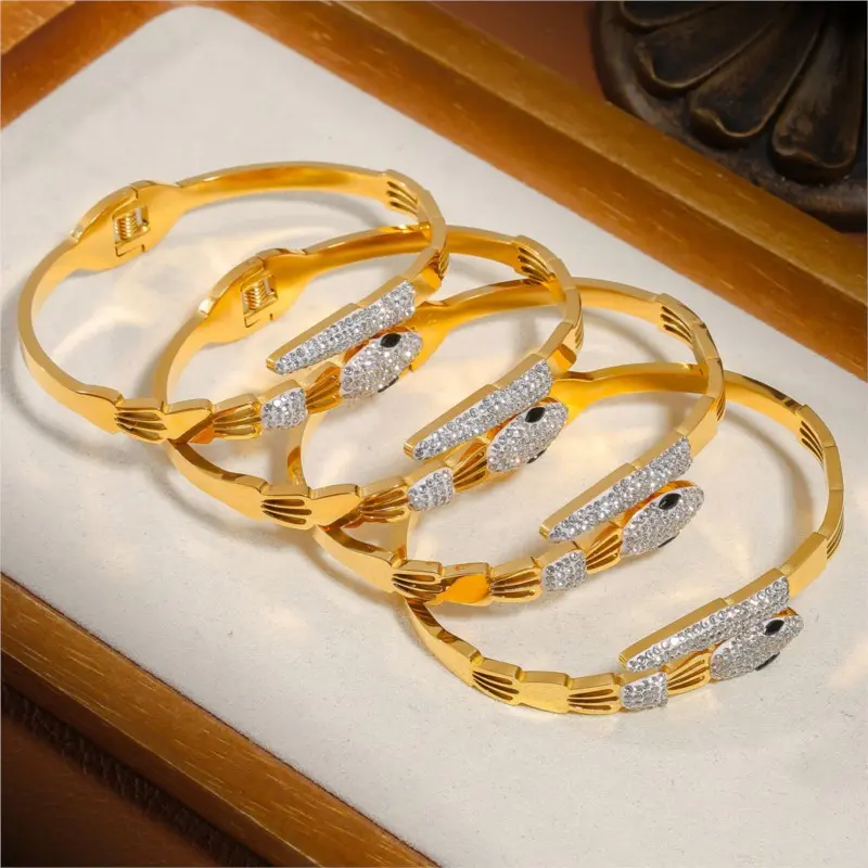 Fashion Snake Bracelet Bangles For Women Stainless Steel Gold Plated Inlaid Zircon Women's Hand Bracelets Luxury Woman Jewelry