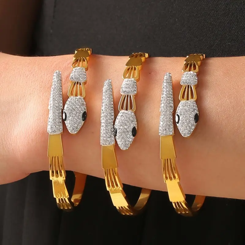 Fashion Snake Bracelet Bangles For Women Stainless Steel Gold Plated Inlaid Zircon Women's Hand Bracelets Luxury Woman Jewelry