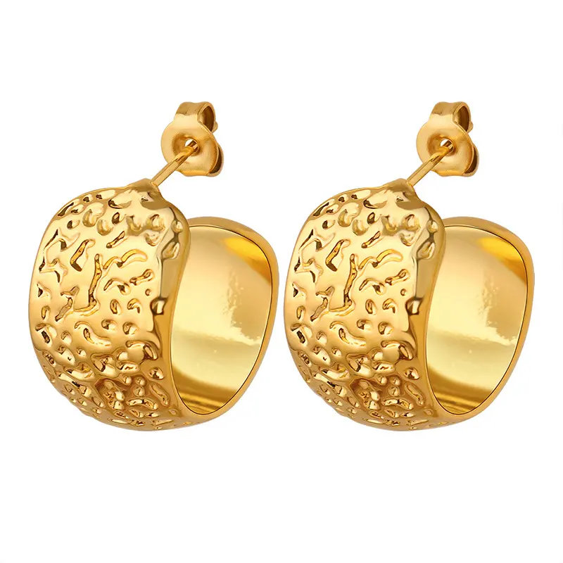  New Earrings Vintage Embossed Brass Earrings Cool Style C-shaped Simple And Versatile High-grade Earrings