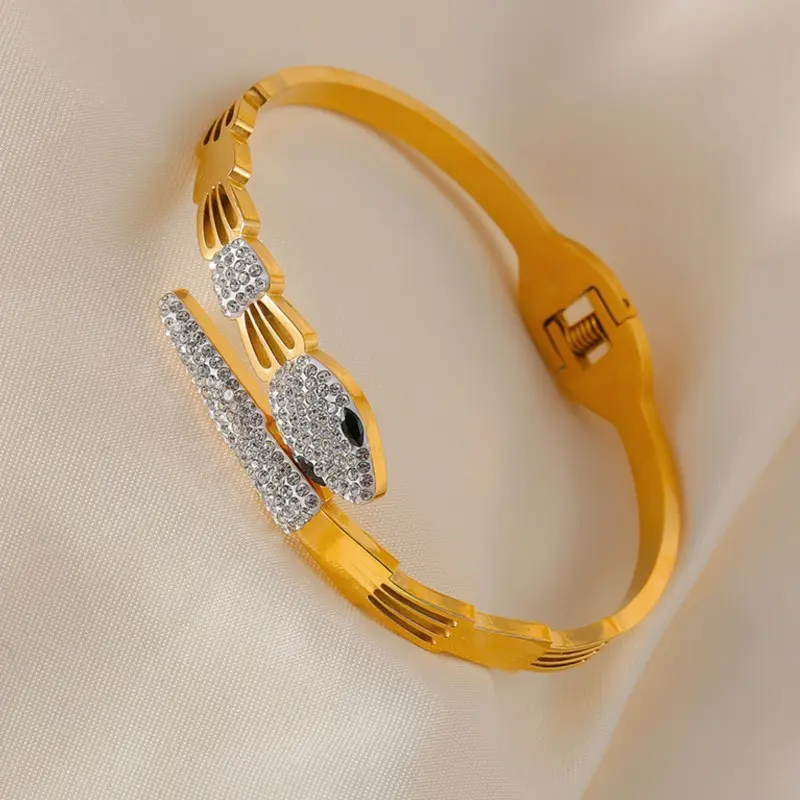 Fashion Snake Bracelet Bangles For Women Stainless Steel Gold Plated Inlaid Zircon Women's Hand Bracelets Luxury Woman Jewelry