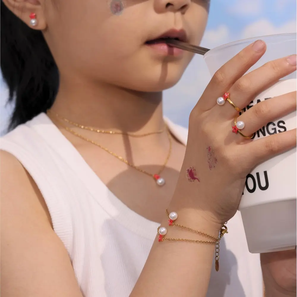 Children Earrings Bracelets Rings Necklaces In Stainless Steel Chain Necklace Bracelet Ring Earring Jewelry Sets For Girls