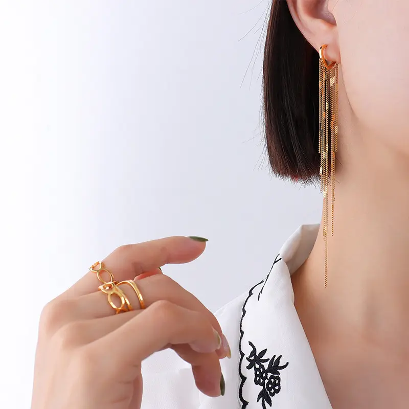 Light Luxury Long Tassel Earrings Korean Temperament Earrings Celebrity Versatile Earrings Fashion Personality Ladies Earrings