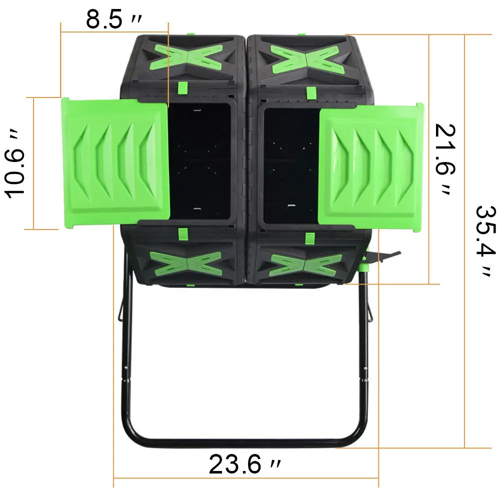 Easily Assembled 35 Gallons Rotating Batch Compost Bin Outdoor Large Garden Dual Chamber Compost Tumbler