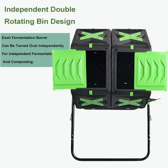 Easily Assembled 35 Gallons Rotating Batch Compost Bin Outdoor Large Garden Dual Chamber Compost Tumbler