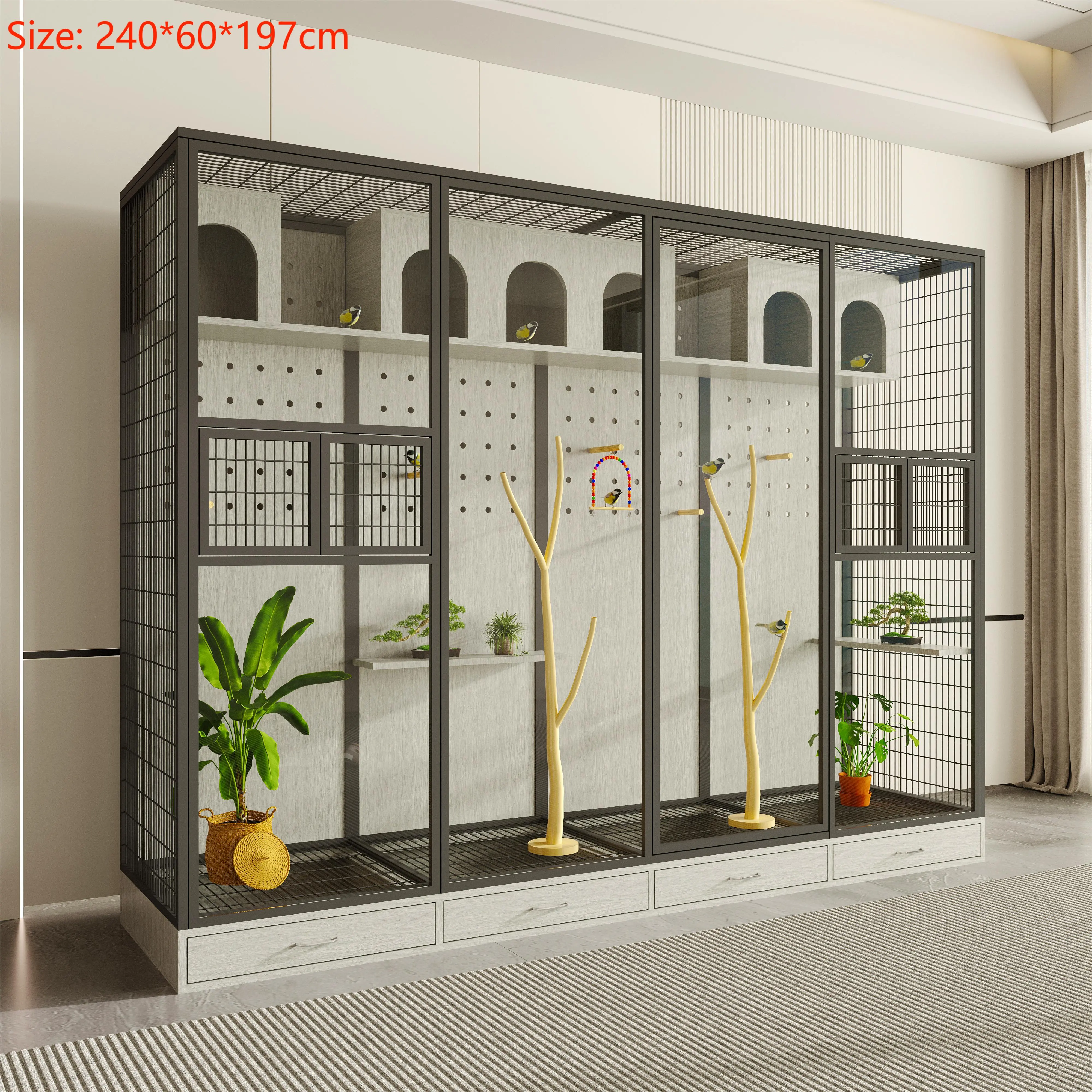 Customize Displaying Transparent Glass Parrot Standing  Nest Breeding Birds Parrot Cage House Luxury Large Bird Cage