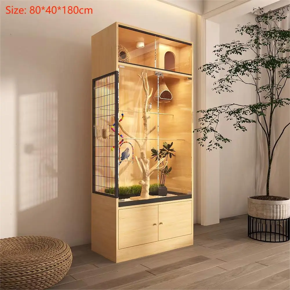 Customize Displaying Transparent Glass Parrot Standing  Nest Breeding Birds Parrot Cage House Luxury Large Bird Cage