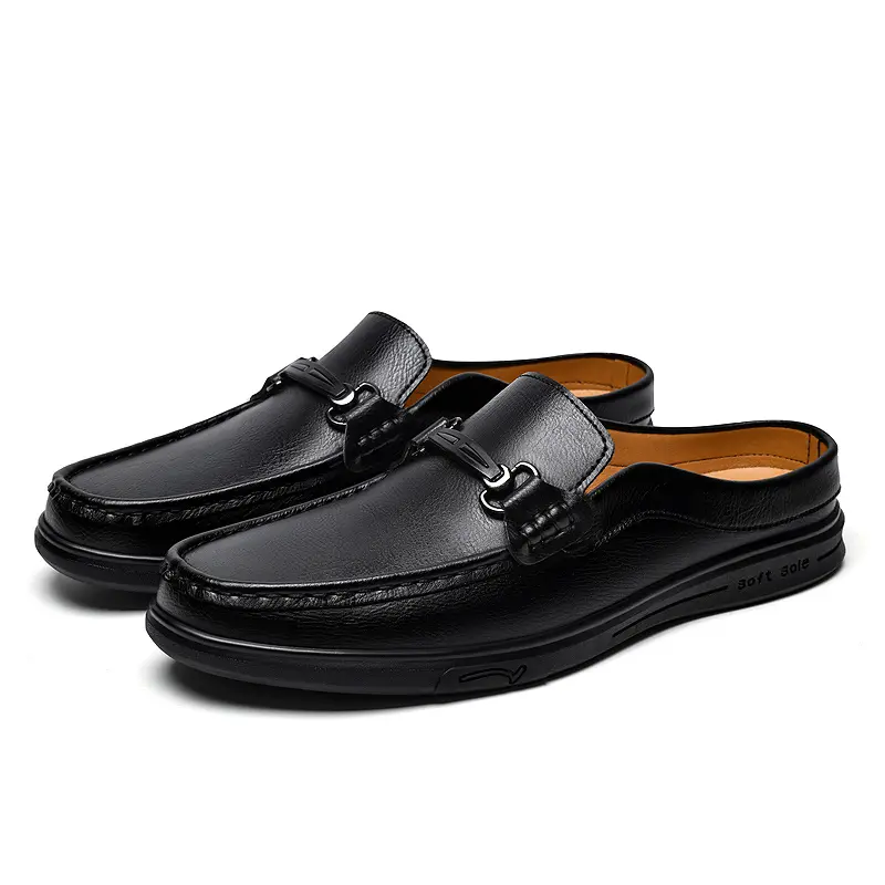 Fashion Half Drag Casual Leather Mules Slippers Men Leisure Walk Sandals Outdoor Beach Slides Shoes Elegantes Man Business Shoes