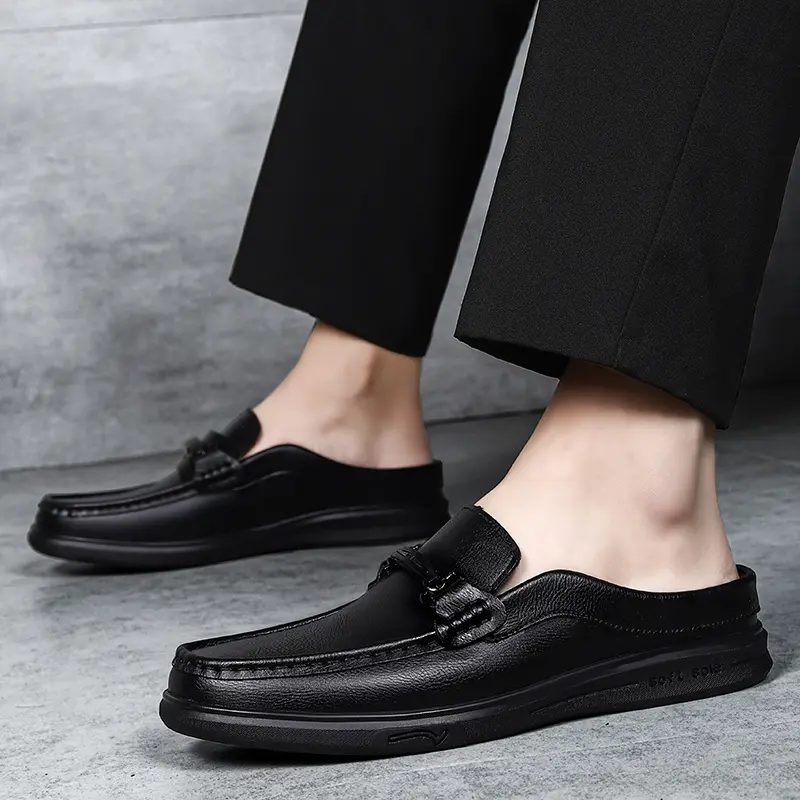 Fashion Half Drag Casual Leather Mules Slippers Men Leisure Walk Sandals Outdoor Beach Slides Shoes Elegantes Man Business Shoes