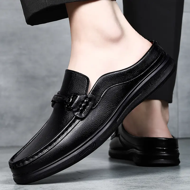 Fashion Half Drag Casual Leather Mules Slippers Men Leisure Walk Sandals Outdoor Beach Slides Shoes Elegantes Man Business Shoes