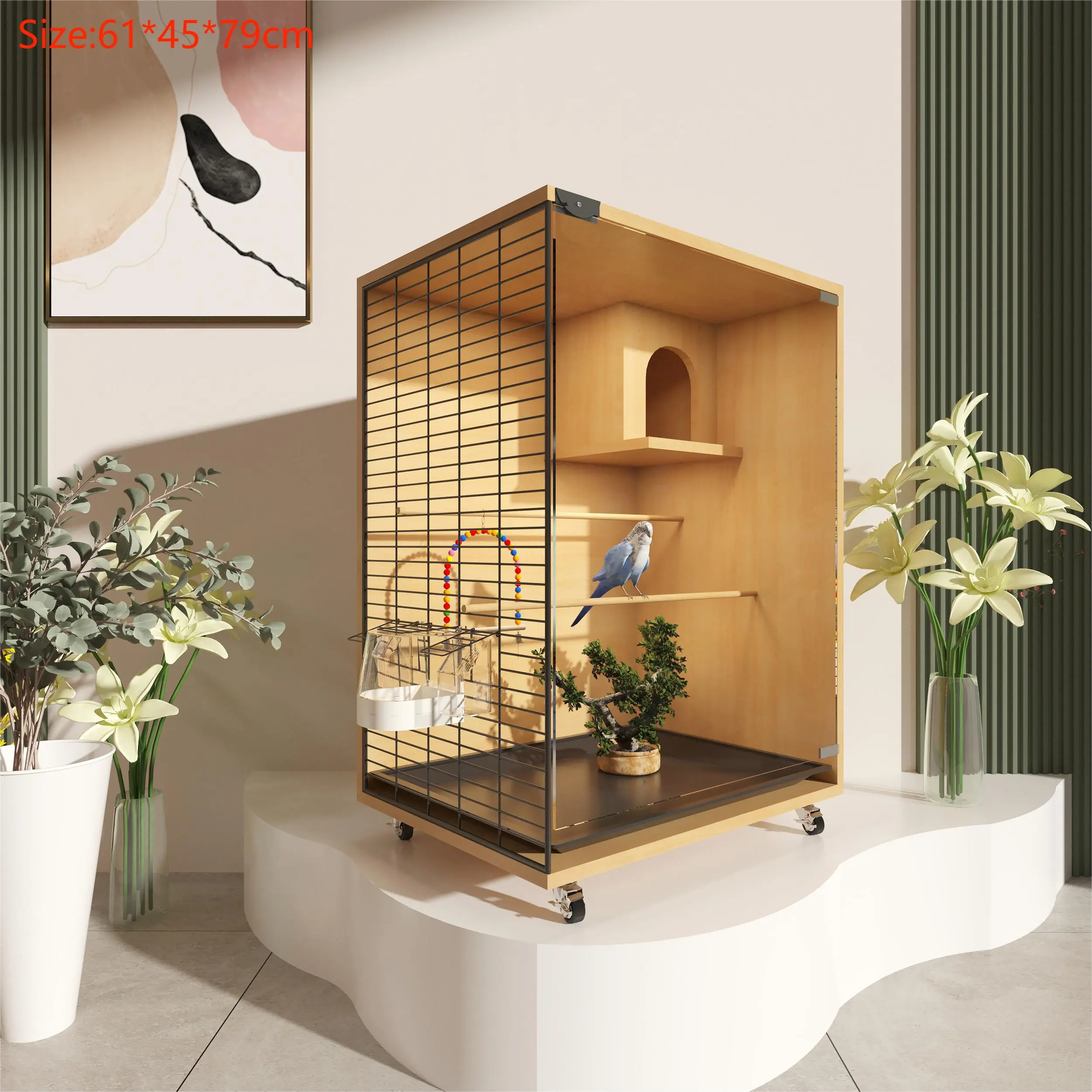 Customize Displaying Transparent Glass Parrot Standing  Nest Breeding Birds Parrot Cage House Luxury Large Bird Cage