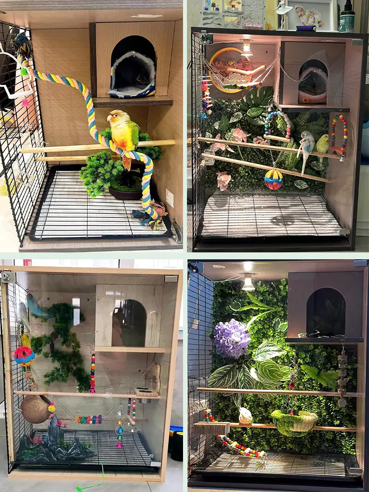 Customize Displaying Transparent Glass Parrot Standing  Nest Breeding Birds Parrot Cage House Luxury Large Bird Cage