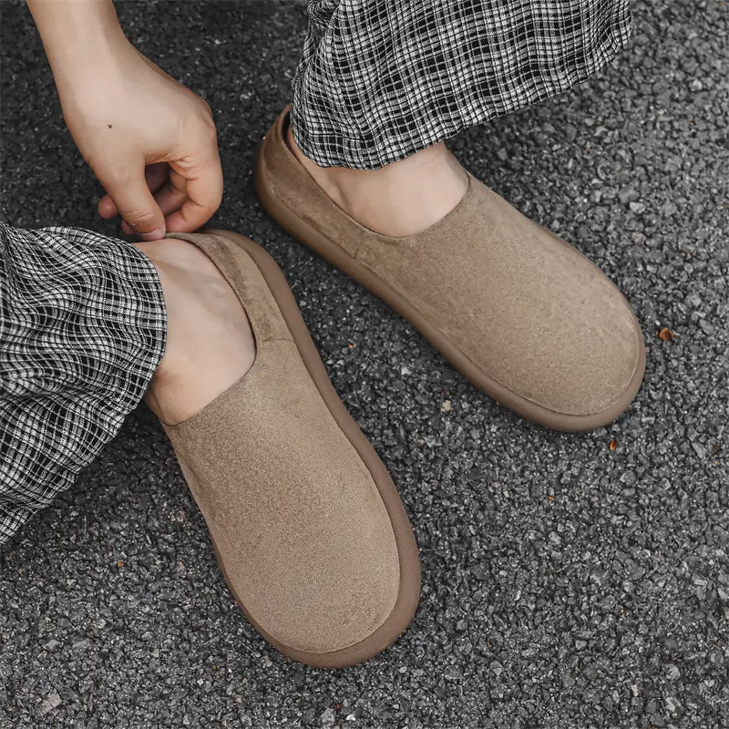 Fashion Male Slippers Outdoor Suede Slip on Flats Versatile Casual Leather Muller Shoes Leisure Walk Half Drag Loafers Sandals
