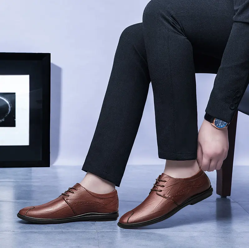 Genuine Leather Men's Business Casual Shoes Lace Up Walking Shoes Male Comfortable Office Footwear All-match Male Oxfords Flats