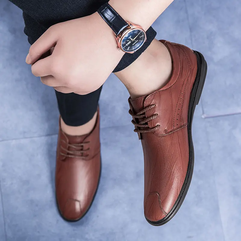 Genuine Leather Men's Business Casual Shoes Lace Up Walking Shoes Male Comfortable Office Footwear All-match Male Oxfords Flats