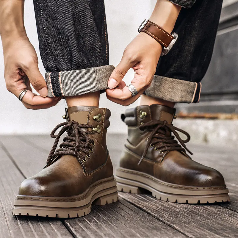Men's Shoes All-match Thick Bottom Warm Winter Basic Boots New Outdoor Mens Motocycle Boots Genuine Leather Man Walking Boots